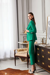 Green Tailored Three Piece V-Neck Pant Suits - FashionByTeresa